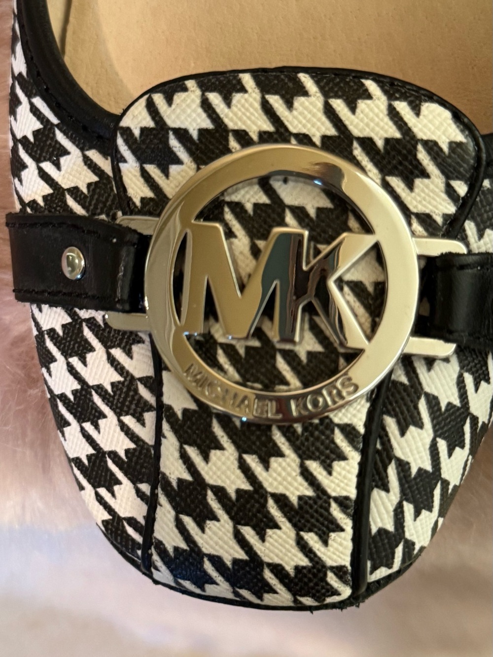 MICHAEL Michael Kors Black & White Houndstooth Logo Loafers - Picture 3 of 4